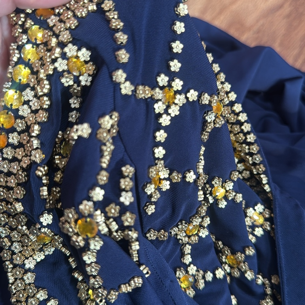 Luxurious Navy and Gold Maxi Dress - Picture 3 of 4